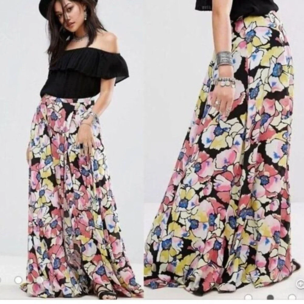 Free People Hot Tropics Floral High Slit Maxi Skirt in Multi Color Size 4 - Picture 2 of 3